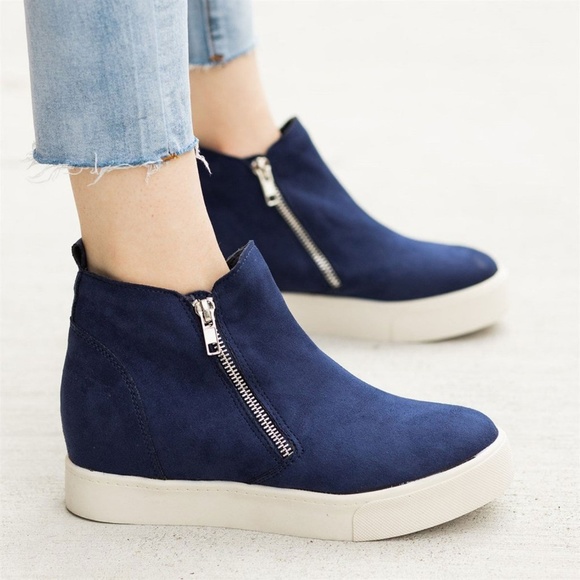 Soda Shoes - NEW🔥 Navy Side Zipper Wedge Sneaker Booties